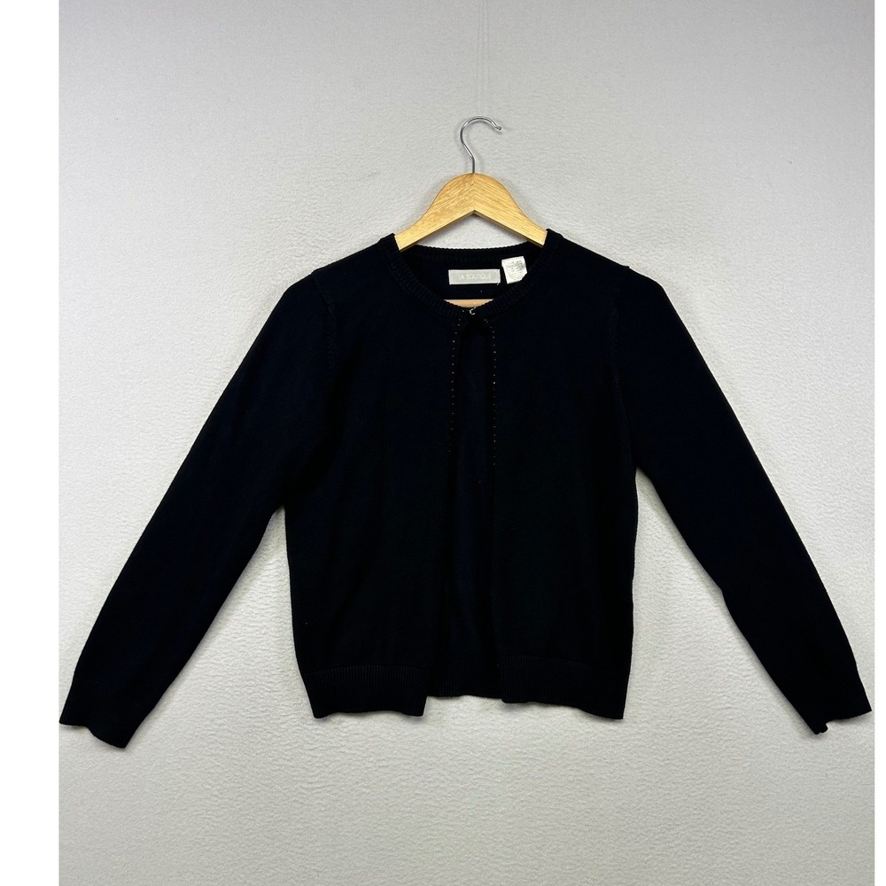 Parisian Chic LA BOUTIQUE Womens Size 6/8 Black Beaded Trim Open Front Cardigan